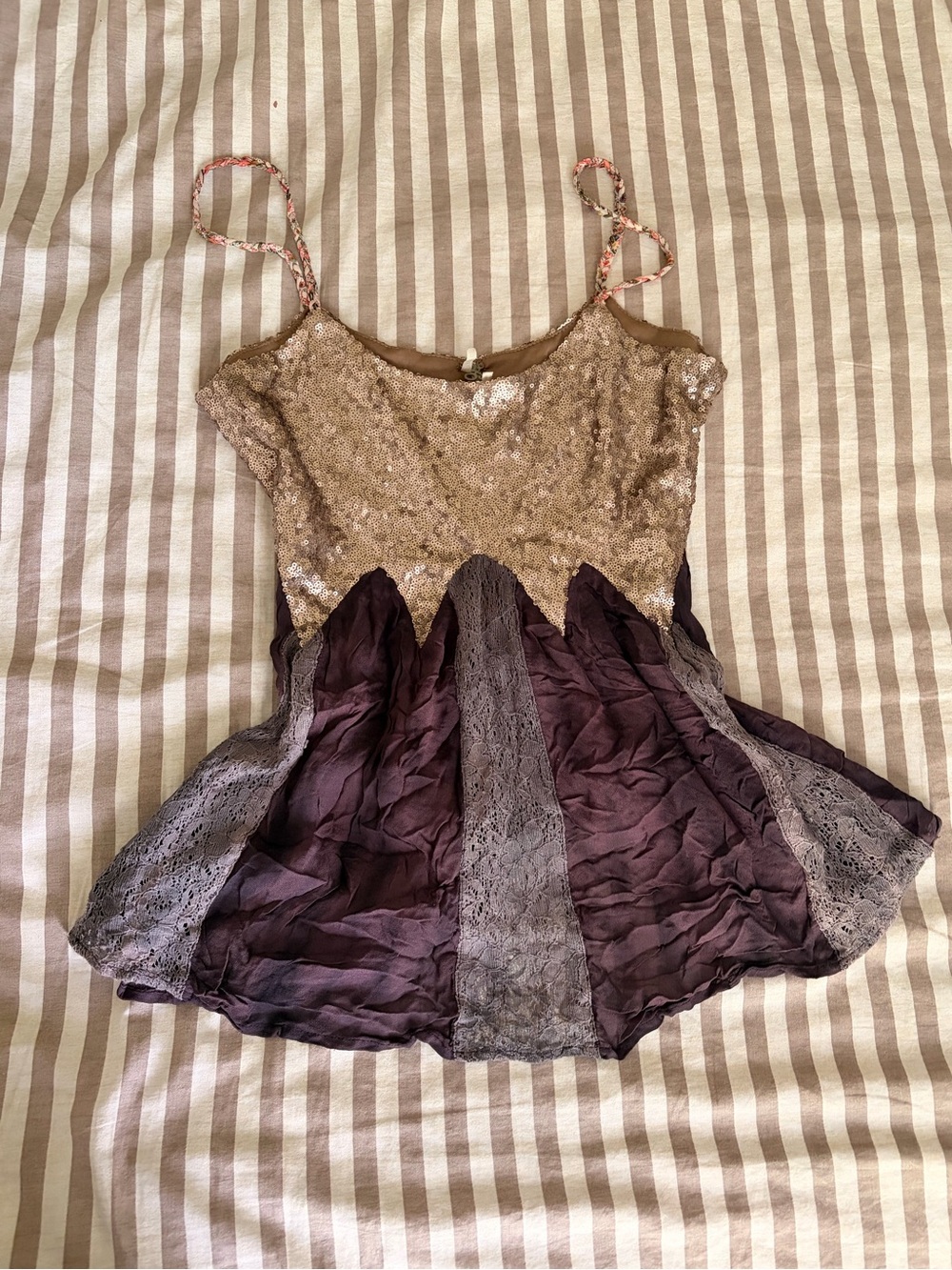 BKE Gold Sequin Top with Purple Lace Panel Dress